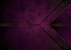 Dark violet and golden abstract tech geometric background vector