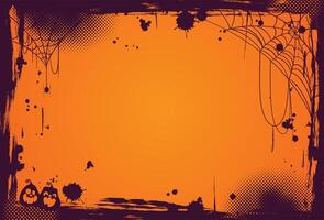 Halloween background featuring a grunge border, pumpkin and subtle spider web design. Perfect for adding custom text or images. vector