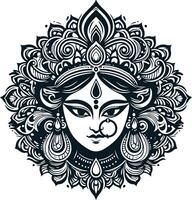 Silhouette Design Capturing the Strength of Durga Face vector