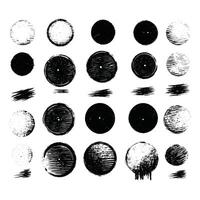 Assorted Black and White Circular Brush Marks and Textures vector