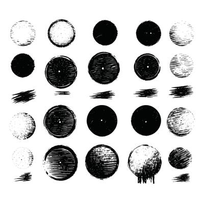 Assorted Black and White Circular Brush Marks and Textures