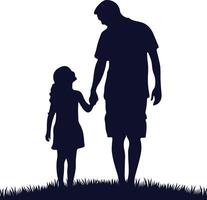 Father and Daughter walking on Grass Silhouette vector