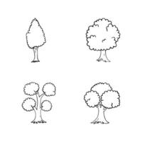 Tree doodle line icon collection. Hand drawn outline style. isolated illustration vector