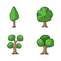 Tree Cartoon Icons Collection. Hand drawn style with outline. isolated illustration vector
