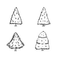 Pine tree doodle line icon collection. Hand drawn outline style. isolated illustration vector