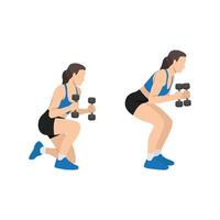 Woman doing prisoner get up exercise with dumbbells for quads. vector