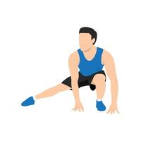 Man doing stretch exercise for legs sit at floor. vector