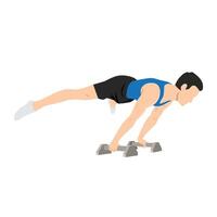 Man doing perfect straddle planche with Push up Bars. vector