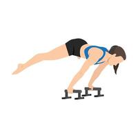 Woman doing perfect straddle planche with Push up Bars. vector