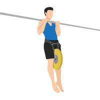 Man doing calisthenics weighted chin up exercise. vector