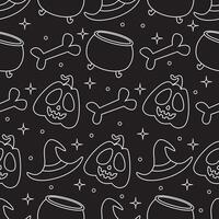 White line Halloween seamless pattern on black background vector