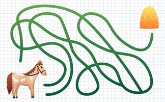 Maze logic game for children help horse find the way to food vector