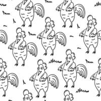 Seamless pattern for kids with rooster in outline style vector