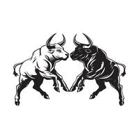 Bulls Fighting Two Stock Image. Black and white Bulls Fighting on white background vector
