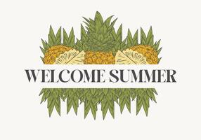 Hand drawn welcome summer banner with pineapple frame vector