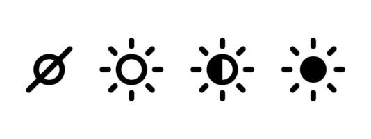 Screen brightness icon set. Display brightness control buttons collection. Camera contrast adjustment symbol. Saturation indicator illustration. Monitor bright level pictogram for web and apps. vector