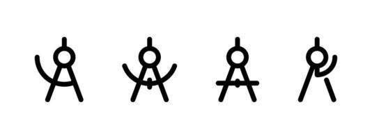 Divider icon set. Simple math compass illustration collection. Drafting compass symbol. Geometric divider sign. Architect tool pictogram. Engineering technical instrument concept. vector