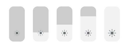 Screen brightness slider illustration apple style design for mobile phone display interface settings on white background. Monitor bright 5 steps control indicator. Light level adjust. vector