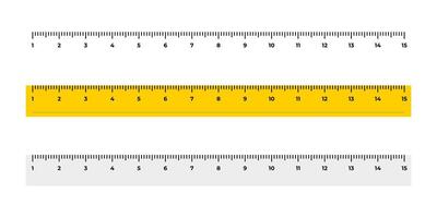 Realistic school ruler illustration. Ruler marking gradation template in three styles. Geometric length measure equipment. Metric gradation horizontal concept. Centimeter ruler symbol. vector