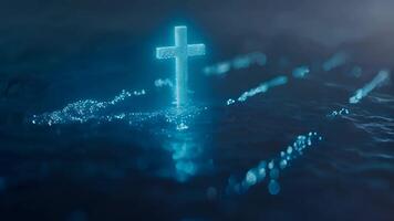 Digital Christian cross god Jesus Christ technological background religion illustration modern computer internet religious shining glowing data science accessible Bible spiritual video