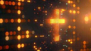 Digital Christian cross god Jesus Christ technological background religion illustration modern computer internet religious shining glowing data science accessible Bible spiritual video
