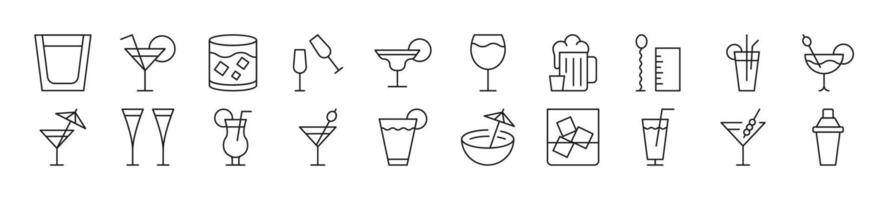 Collection of outline symbol of various beverages. Editable stroke. Simple linear illustration for stores, shops, banners, design vector