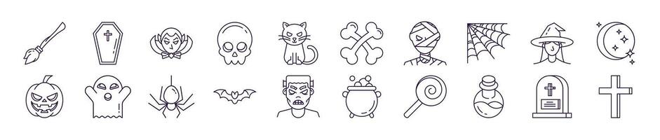 Collection of Line Icons of Halloween for Adverts. Suitable for books, stores, shops. Editable stroke in minimalistic outline style. Symbol for design vector