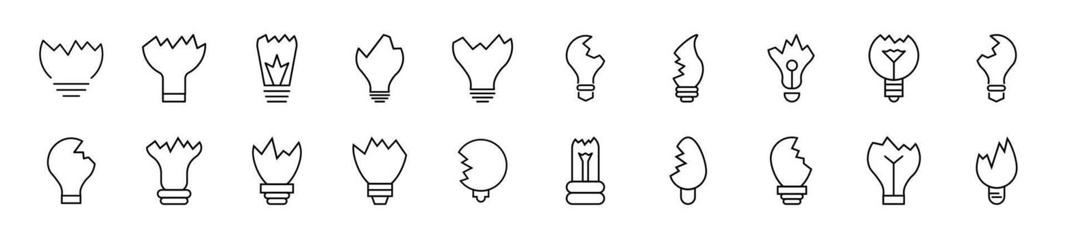 Line Icons collection of broken lamps. Editable stroke. Simple linear illustration for web sites, newspapers, articles book vector