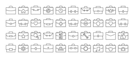 Collection of Icons of portfolio, briefcase and suitcase for business for Shops and Stores. Suitable for books, stores, shops. Editable stroke in minimalistic outline style. Symbol for design vector
