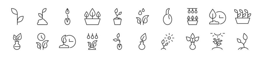 Simple outline signs of gardening. Editable stroke. Line icons for web sites, newspapers, articles book vector