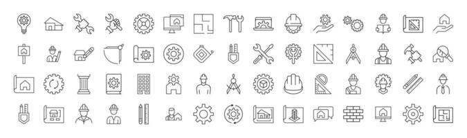 Signs of builder, engineer, repair and renovation for Shops and Stores. Suitable for books, stores, shops. Editable stroke in minimalistic outline style. Symbol for design vector