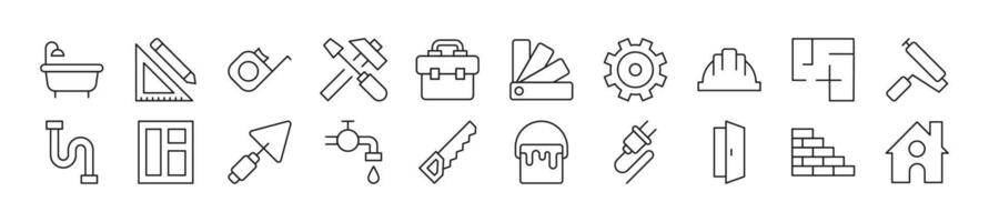 Pack of line icons of building and construction. Editable stroke. Simple outline sign for web sites, newspapers, articles book vector