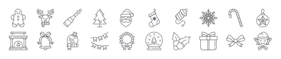 Collection of Line Icons of Christmas and New Year for Adverts. Suitable for books, stores, shops. Editable stroke in minimalistic outline style. Symbol for design vector