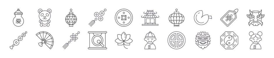 Line Signs of Chinese New Year for Adverts. Suitable for books, stores, shops. Editable stroke in minimalistic outline style. Symbol for design vector