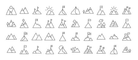 Signs of mountains as symbol of travel and hiking for Shops and Stores. Suitable for books, stores, shops. Editable stroke in minimalistic outline style. Symbol for design vector