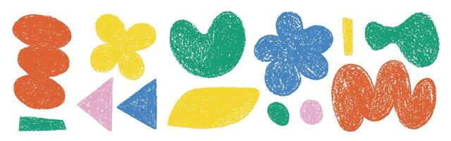 Naive abstract shapes drawn by hand. Crayon texture. illustration. vector