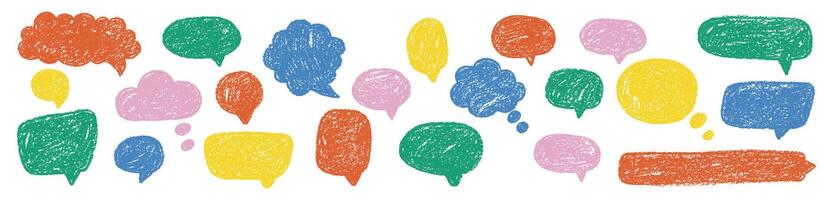 Speech bubbles with crayon and chalk texture for chats or message. illustration. vector
