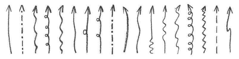 A set of long arrows with crayon and chalk texture. illustration. vector