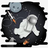 an astronaut in a spacesuit in outer space against the background of a planet with craters flat childrens doodles vector