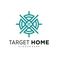 Target house logo design, combination of house logo and target sign. Premium vector