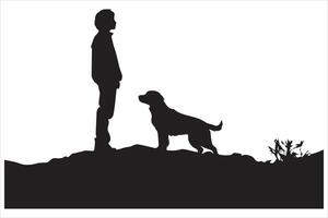 Man with dogs silhouette on white background vector