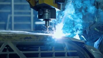 Car manufacturing production line modern assembly welding chassis automotive industry workshop line factory automobile technology research robot arm automation progress precision quality video