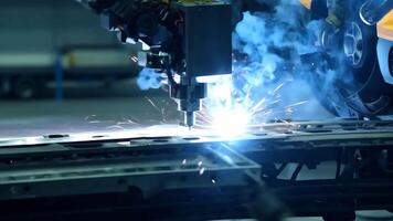 Car manufacturing production line modern assembly welding chassis automotive industry workshop line factory automobile technology research robot arm automation progress precision quality video