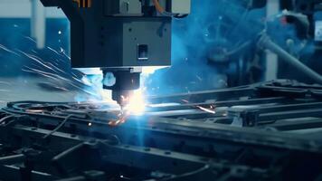 Car manufacturing production line modern assembly welding chassis automotive industry workshop line factory automobile technology research robot arm automation progress precision quality video