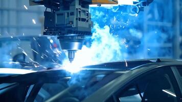 Car manufacturing production line modern assembly welding chassis automotive industry workshop line factory automobile technology research robot arm automation progress precision quality video