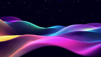 Abstract futuristic neon waves on a simple dark background technology glowing flowing rainbow colorful texture vibrant wallpaper AI cyberspace developing internet connection network wave video