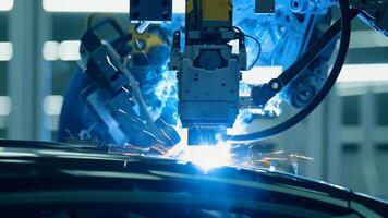 Car manufacturing production line modern assembly welding chassis automotive industry workshop line factory automobile technology research robot arm automation progress precision quality video