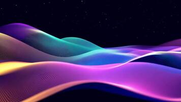 Abstract futuristic neon waves on a simple dark background technology glowing flowing rainbow colorful texture vibrant wallpaper AI cyberspace developing internet connection network wave video