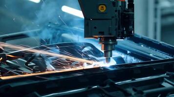Car manufacturing production line modern assembly welding chassis automotive industry workshop line factory automobile technology research robot arm automation progress precision quality video