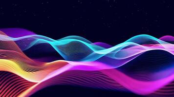 Abstract futuristic neon waves on a simple dark background technology glowing flowing rainbow colorful texture vibrant wallpaper AI cyberspace developing internet connection network wave video